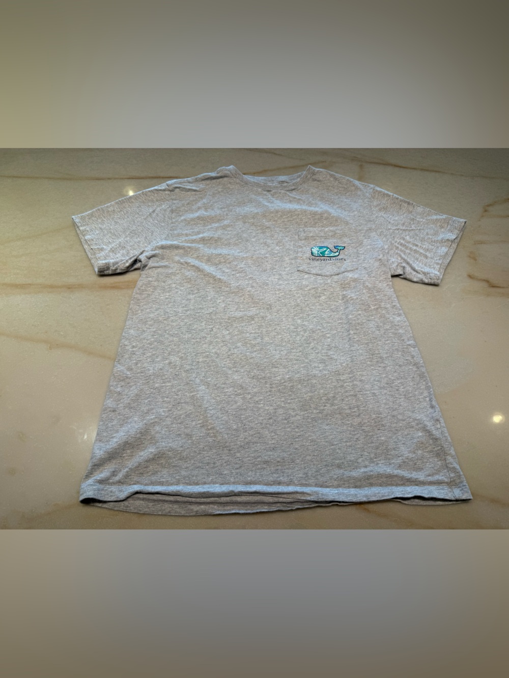 Vineyard Vines Gray Pocket Tee with Teal Whale Logo